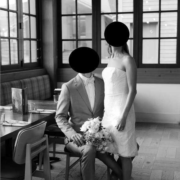 Amsale Rose Fil Coupé Strapless Cocktail Dress Wedding Reception - Picture 9 of 12